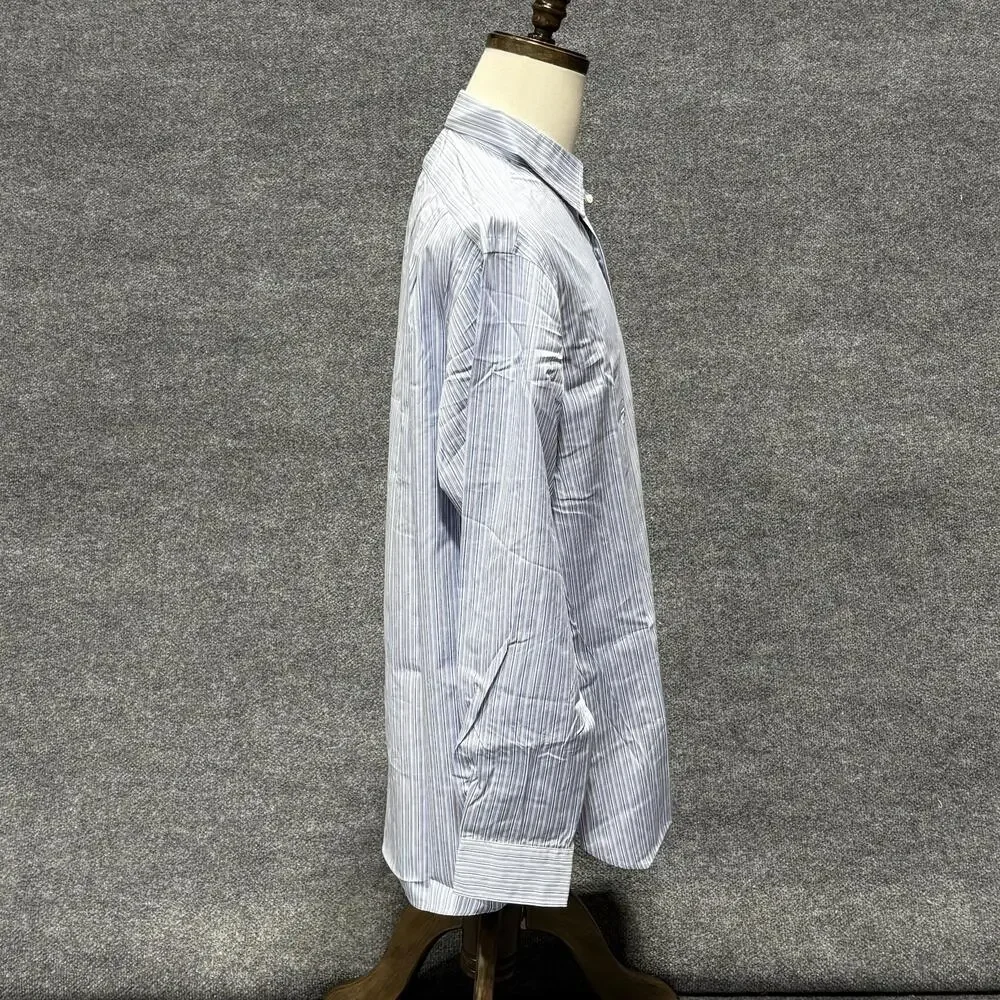 Polo Ralph Lauren Shirt Mens 17 34/35 Blue Stripe Douglas Long Sleeve Dress